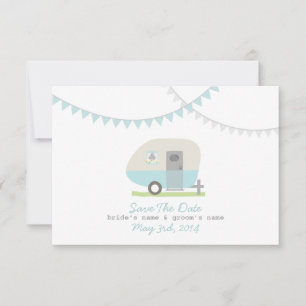 Save The Date Blue Retro Trailer & Wedding Enregistrer La Date