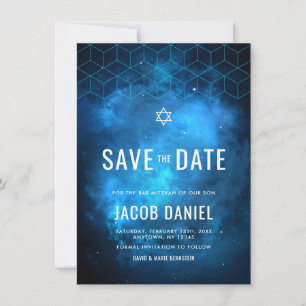 Save The Date Blue Space Galaxy Bar Mitzvah