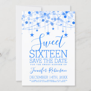 Save The Date Blue Sweet 16 Éclairages à cordes étincelantes Dat
