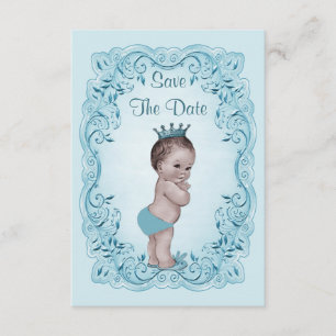 Save The Date Blue Vintage Prince Enregistrer le Baby shower Dat