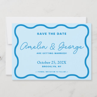 Save The Date Blue Wavy Retro