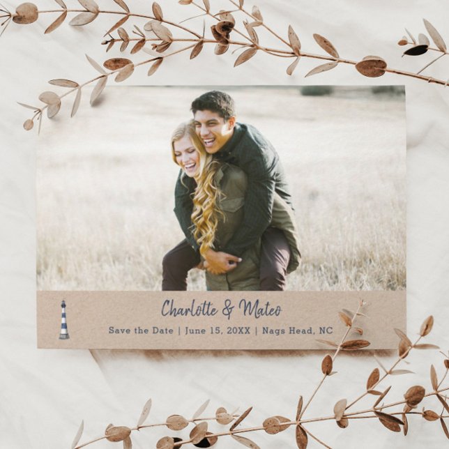 Save The Date Blue White Lighthouse Appartement Enregistrer La C (Créateur téléchargé)