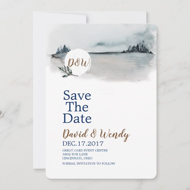 Save The Date Blue Winter Wonderland Wedding enregistrer la cart (Devant)
