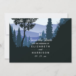 Save The Date Blue Woodland Forest, Mariage rustique Sauvez la d