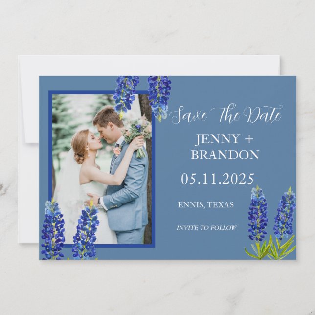 Save The Date Bluebonnets Élégant bleu moderne photo florale (Devant)