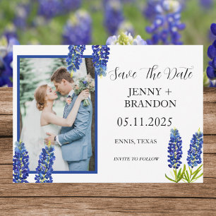 Save The Date Bluebonnets Élégant bleu moderne photo florale