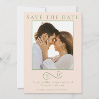 Save The Date Blush and Sage Infinity Wedding Minimalist Modern 