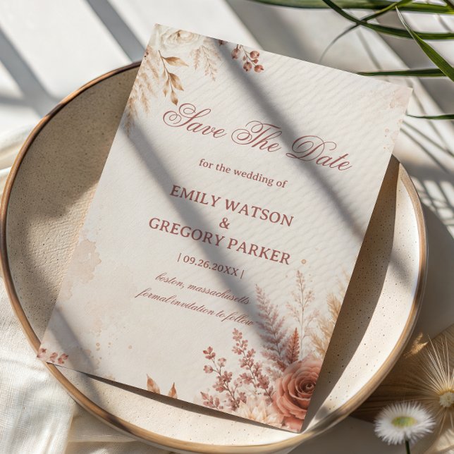 Save The Date Blush Botanique Élégant Rustique (Créateur téléchargé)