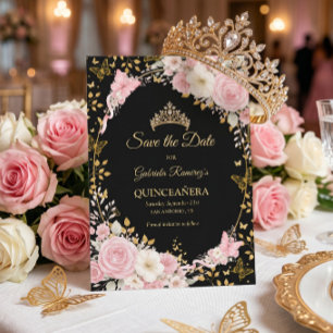 Save The Date Blush Doré Fard à Joues Rose Quinceañera Papillon
