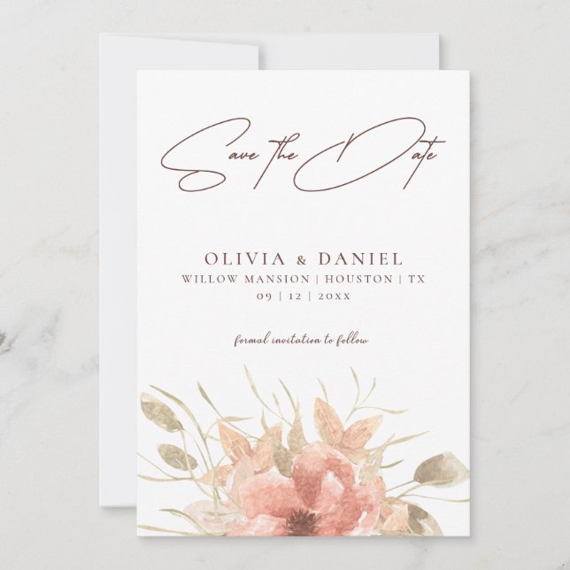 Save The Date Blush Dusty Rose Floral Mariage (Devant)