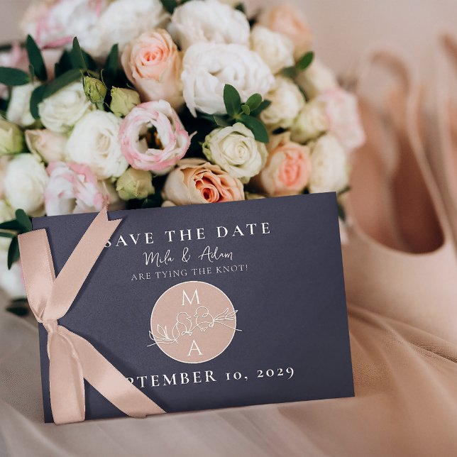 Save The Date Blush et Bleu Marine Mariage Moderne (Créateur téléchargé)