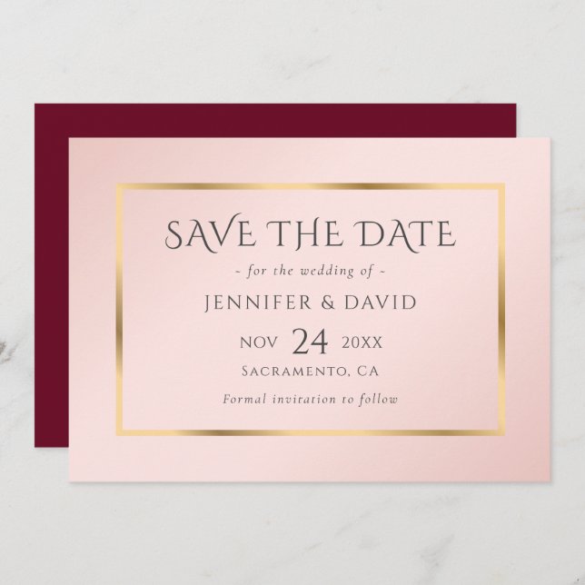 Save The Date Blush et Gold Wedding Enregistrer la date (Devant / Derrière)