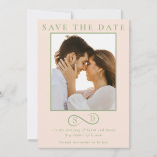 Save The Date Blush et Sage Infinity Mariage Minimaliste Moderne