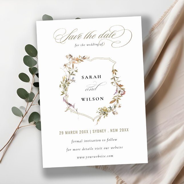 Save The Date Blush Fleur Sauvage Crête Mariage Rose Pâle Élégan (Créateur téléchargé)