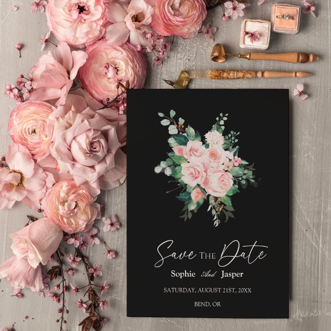 Save The Date Blush Floral Noir Mariage Enregistrer La Date (Créateur téléchargé)