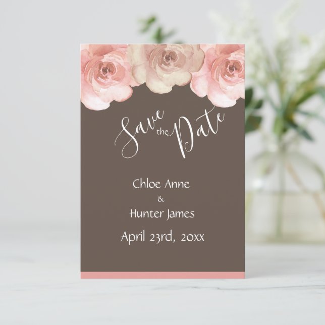Save The Date Blush Floral Rose Simple Enregistrer la date (Debout devant)