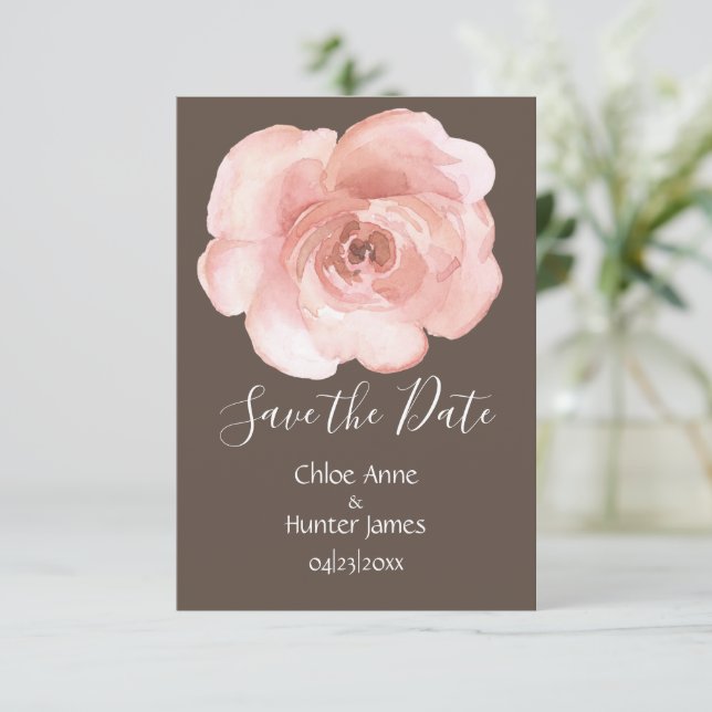 Save The Date Blush Floral Rose Simple Enregistrer la date (Debout devant)