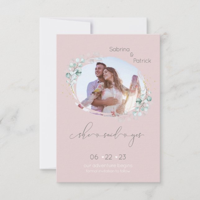 Save The Date Blush Rose Elle a Dit Oui Photo (Devant)