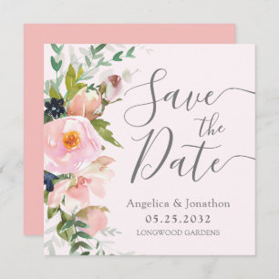 Save The Date Blush rose floral gris botanique