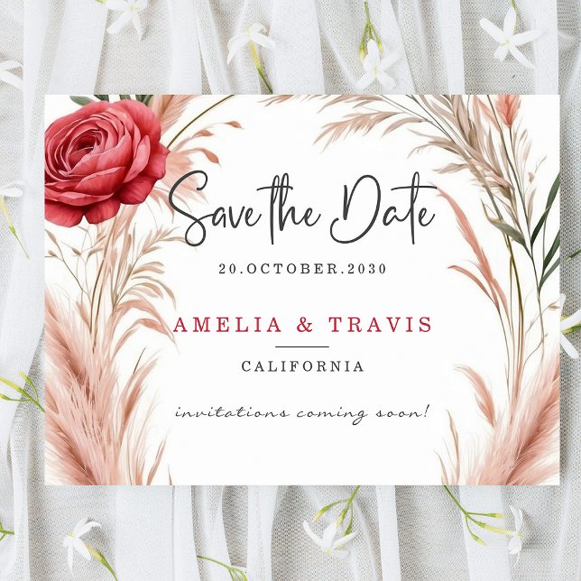 Save The Date Blush Rose Pampas Mariage Grass Enregistrer la car (Créateur téléchargé)