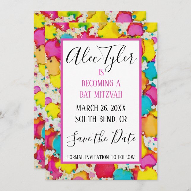 Save The Date BM Bar Bat mitzvah Confetti Enregistrer La Date (Devant / Derrière)