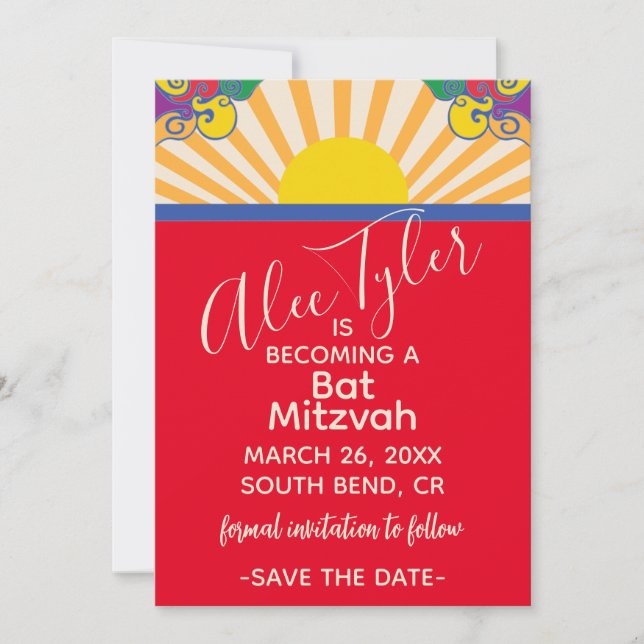 Save The Date BM Bar Bat mitzvah Sunny Day Enregistrer la date (Devant)