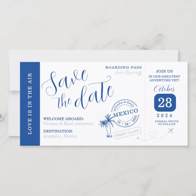 Save the date Boarding pass invitation (Devant)