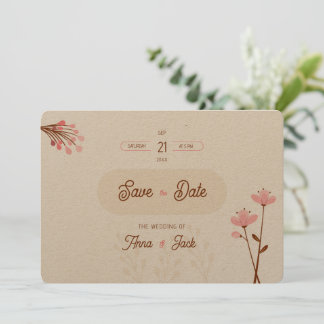 Save The Date Boda flores silvestres rosa y beige botánico