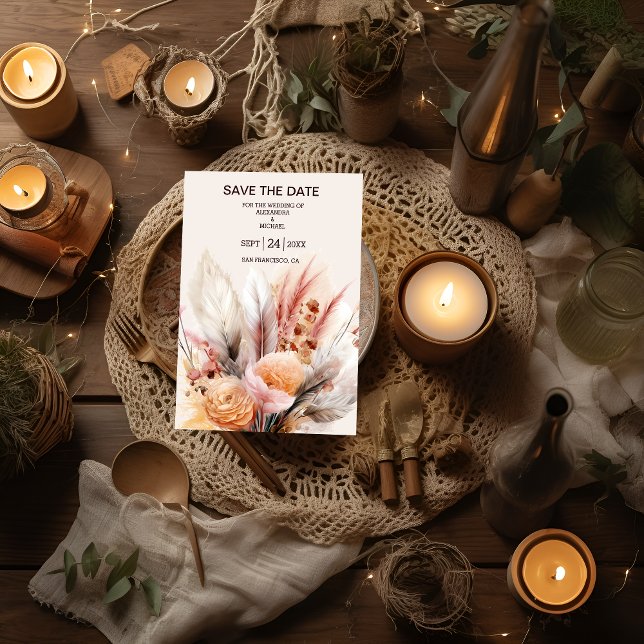 Save The Date Bohème Aquarelle Pampas Mariage (Créateur téléchargé)