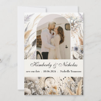 Save The Date Bohème Arches Rustique Terre Pampas Floral Botaniq
