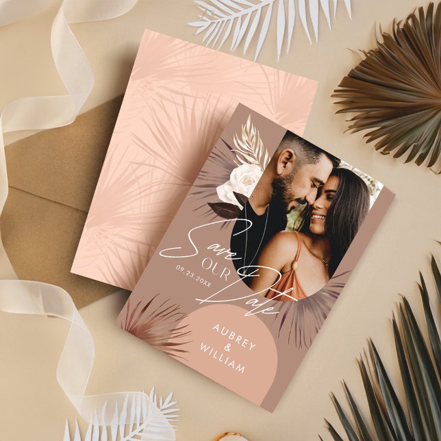 Save The Date Bohème Chic Moderne Bohème Aquarelle Flore Photo (Modern Bohemian Chic Boho Watercolor Florals Photo Save The Date)