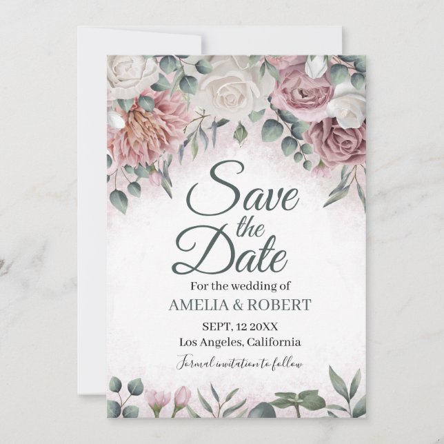 Save The Date Bohème Dusty Rose Floral (Devant)