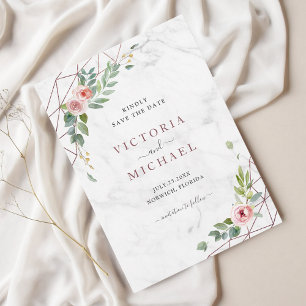 Save The Date Bohème Rose or Aquarelle Floral rose Mariage