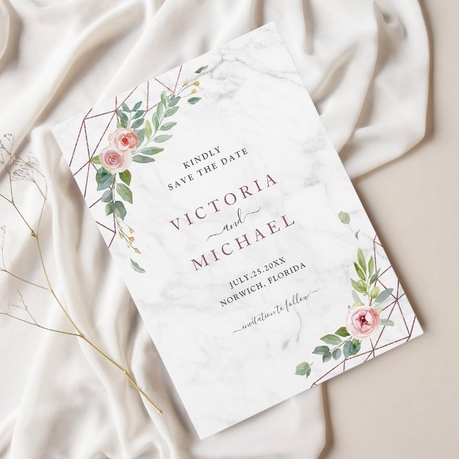 Save The Date Bohème Rose or Aquarelle Floral rose Mariage (Créateur téléchargé)