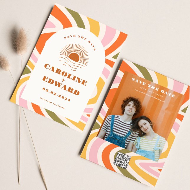 Save The Date Boho 70s Groovy Ondulé Soleil Enregistrer la Date  (Créateur téléchargé)