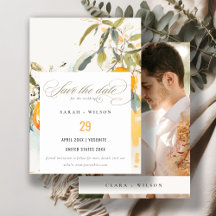 Boho Abstrait Sketchy Orange Garden Wedding Photo