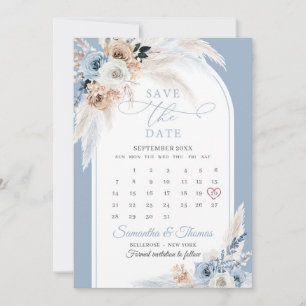 Save The Date Boho aquarelle bleu et rouille arc tropical fleuri