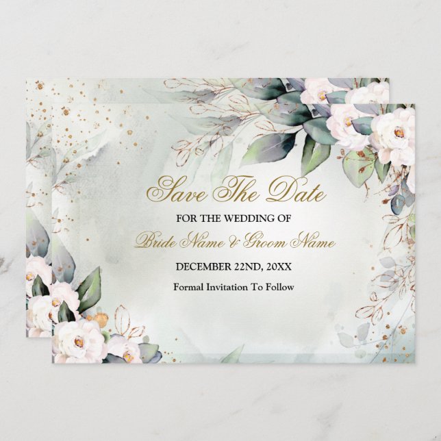 Save The Date Boho Aquarelle Verdure Floral brillant Moderne (Devant / Derrière)