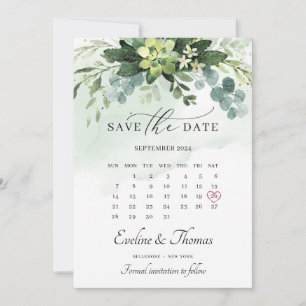 Save The Date Boho aquarelle verdure succulent mariage floral