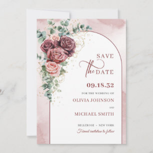 Save The Date Boho arch brush bordeaux floral eucalyptus or