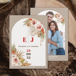 Save The Date Boho arch cadre floral Tons de la Terre mariage ph