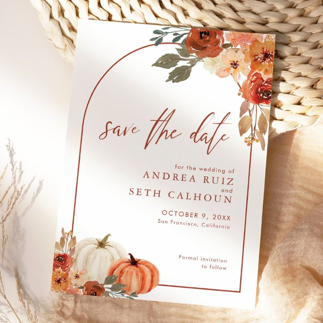 Save The Date Boho Arch Citrouille Floral Terracotta d'automne (Créateur téléchargé)
