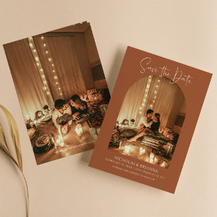 Save The Date Boho Arch Photo Terracotta Simple Mariage