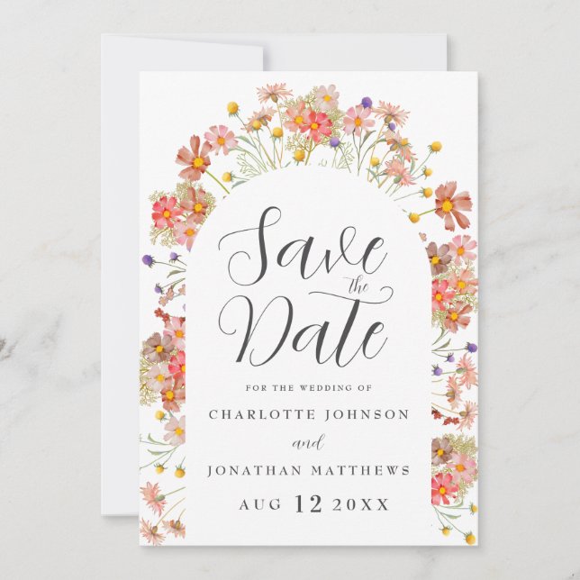 Save The Date Boho Arche de Fleurs de Mariage Sauvages (Devant)