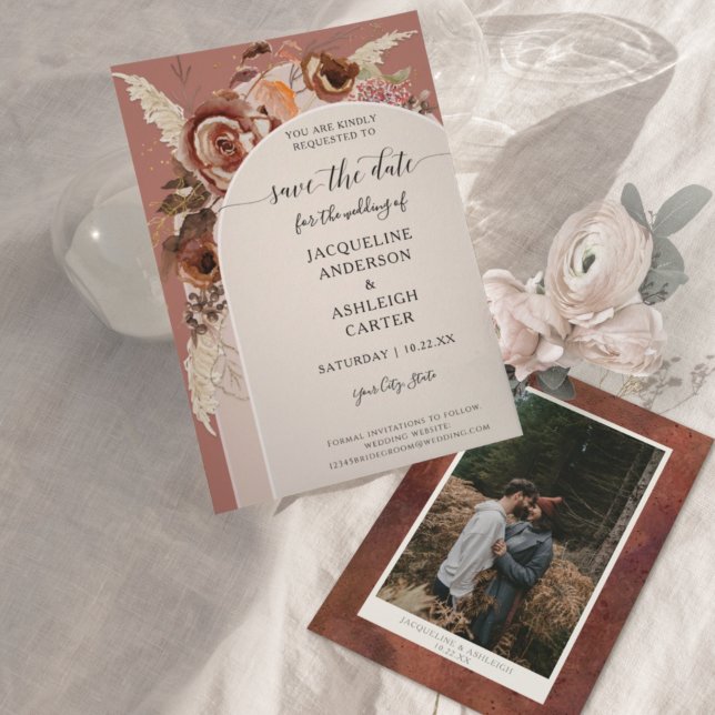 Save The Date BOHO Arched BOHO Élégante Automne Floral Pampas Gr (Créateur téléchargé)