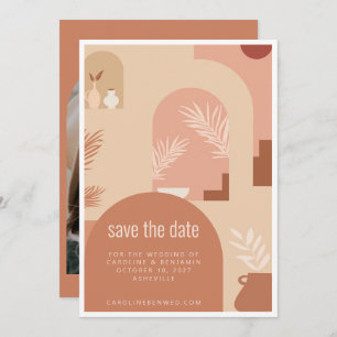 Save The Date Boho Art Floral Moderne Terracotta Arch Photo