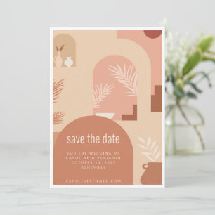 Save The Date Boho Art Floral Moderne Terracotta Simple