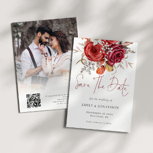 Save The Date Boho Automne Florals Photo Overlay QR Code Mariage