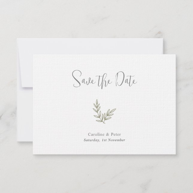 Save The Date Boho Bamboo Feuille Botanique Vert doux et élégant (Devant)