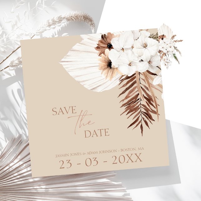 Save The Date Boho Beige Pampas Grass Orchid Mariage (Boho Terracotta Beige Pampas Grass Floral Wedding Save The Date)